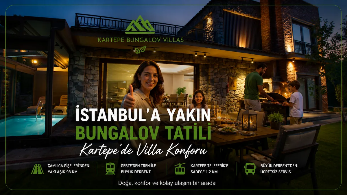 İstanbul’a yakın bungalov tatili için Kartepe Bungalov Villas doğa içinde villa konaklama görseli